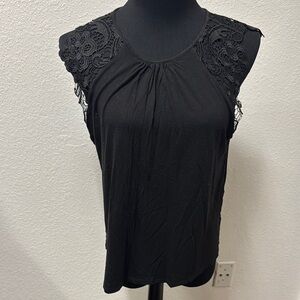 H&M Black Ruched Blouse With Lace Sleeves